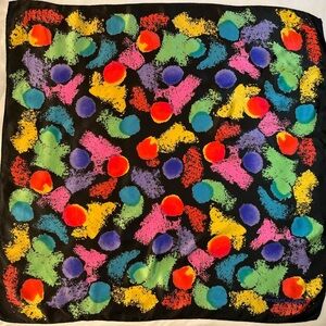 Vintage Emanuel Ungaro Silk Scarf Black Colorful Dots Italy Handrolled 33”x33”